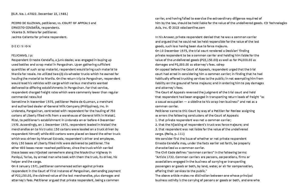 Transpo scra - cases - [G. No. L-47822. December 22, 1988.] PEDRO DE ...