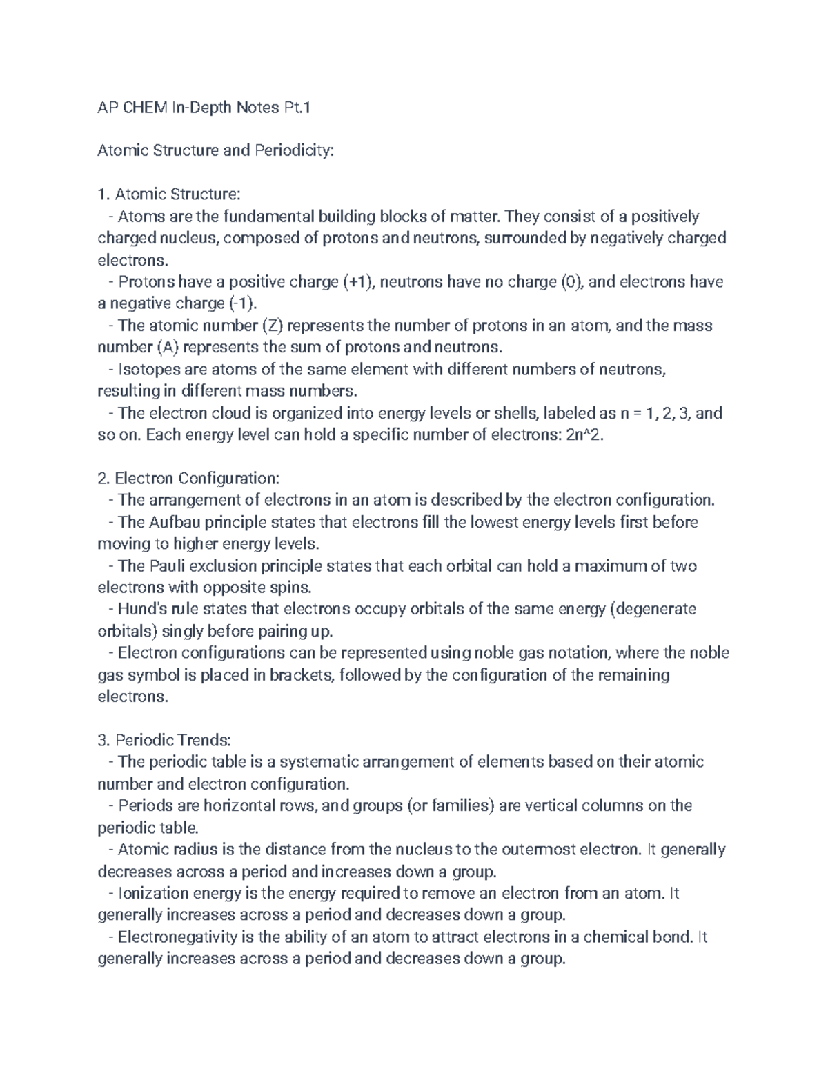 AP CHEM In-Depth Class Notes Pt 1 - AP CHEM In-Depth Notes Pt. Atomic ...