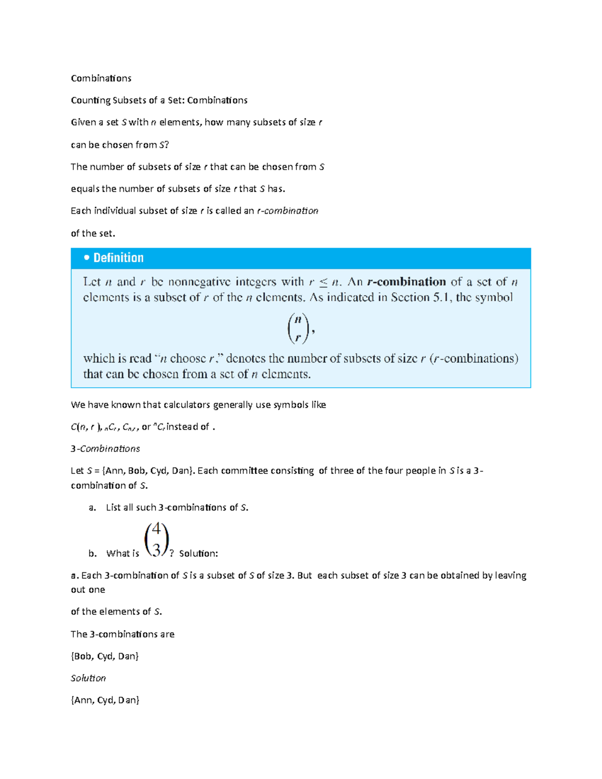 Combinations - Combinations Counting Subsets of a Set: Combinations ...