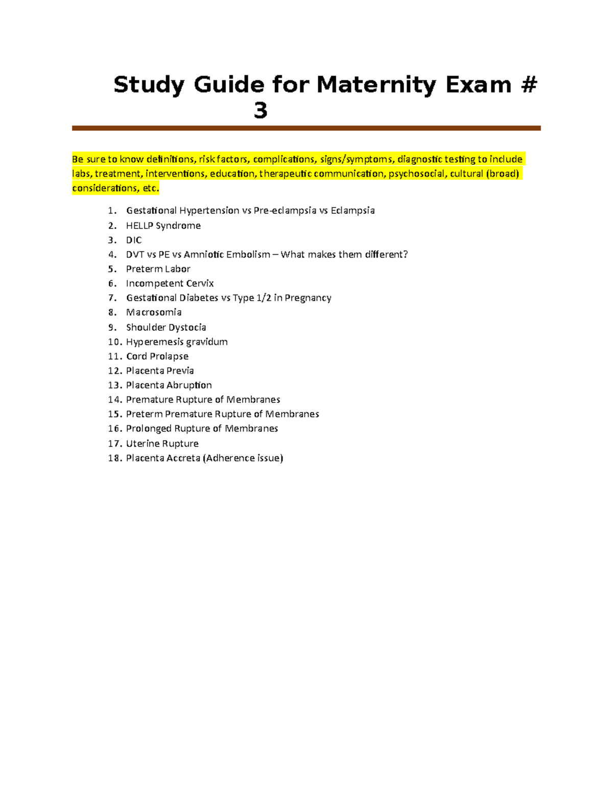 Study Guide for Maternity Exam 3 Gestational Hypertension vs Pre