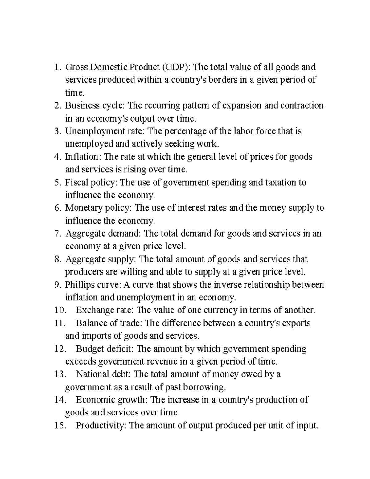 ECON 102 Principles Of Macroeconomics Key Terms Part 2-6 - Gross ...