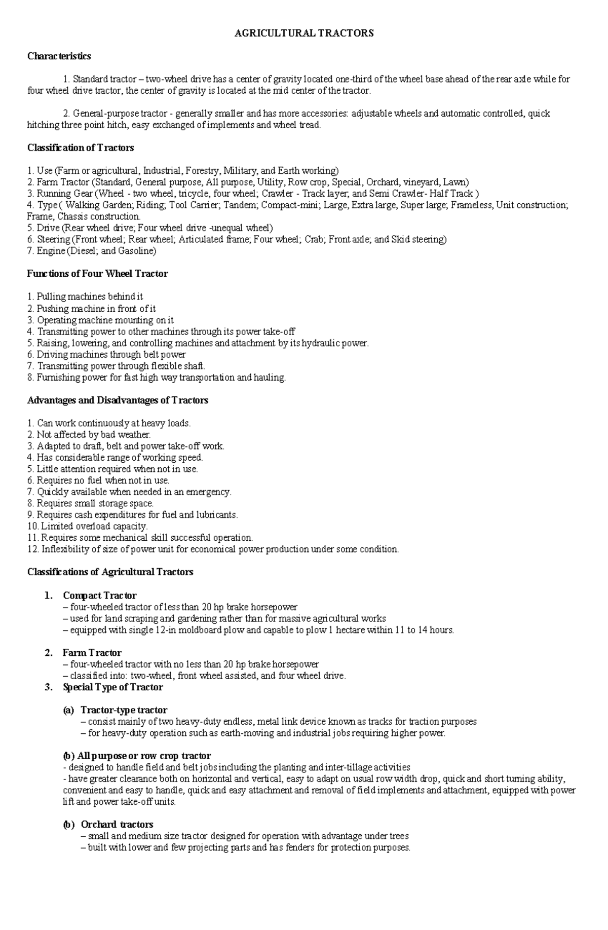 Agricultural Tractors - AGRICULTURAL TRACTORS Characteristics 1 ...