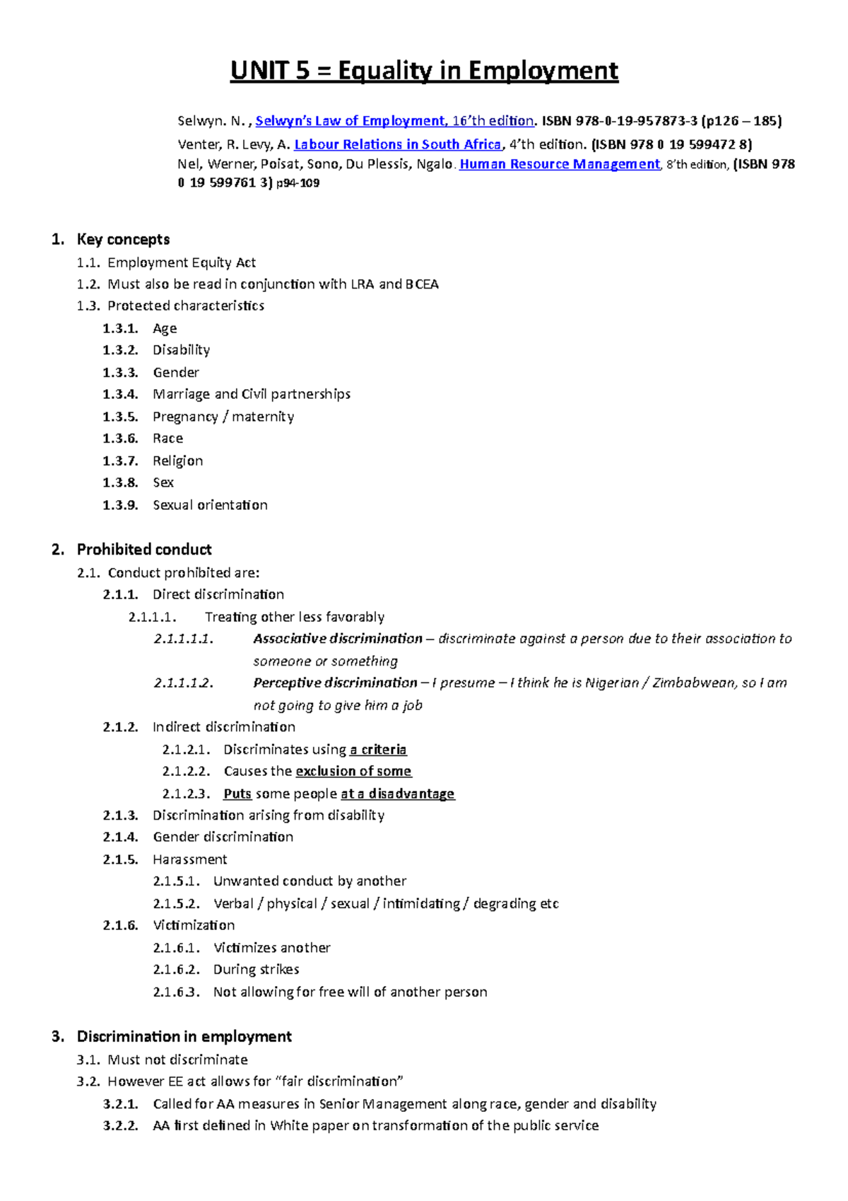 HRM 216 - (IPS 212) - Unit 5 - Equality in Employment - UNIT 5 ...