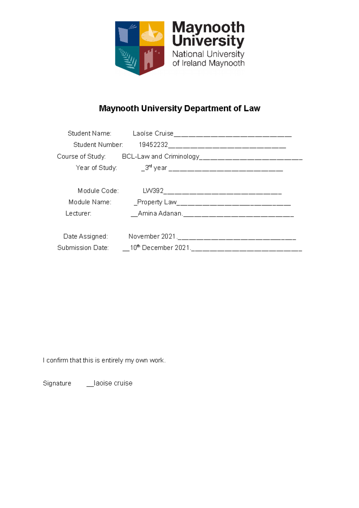 property law assignments