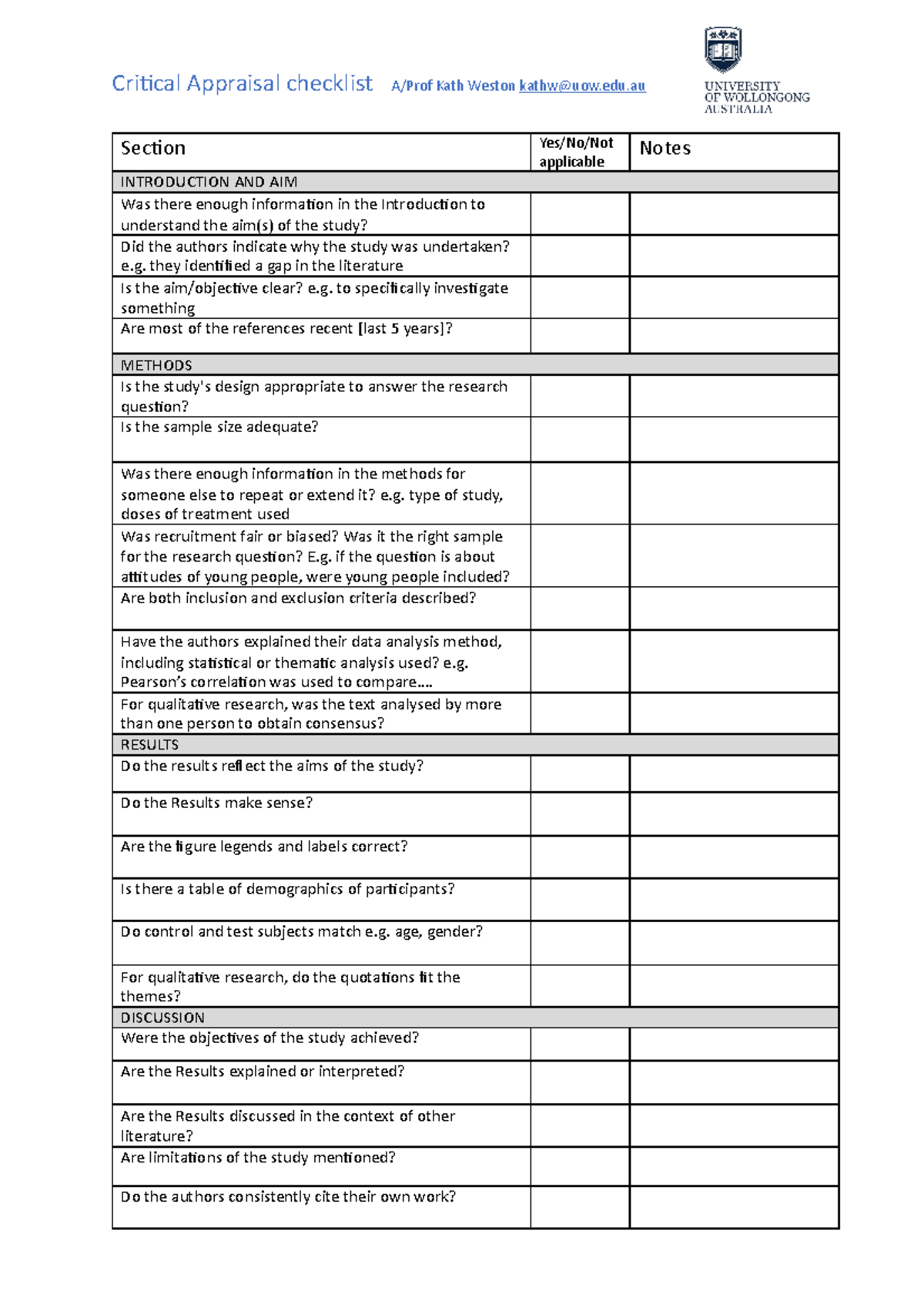 MEDI381 RCA Critical Appraisal Checklist - Critical Appraisal checklist ...