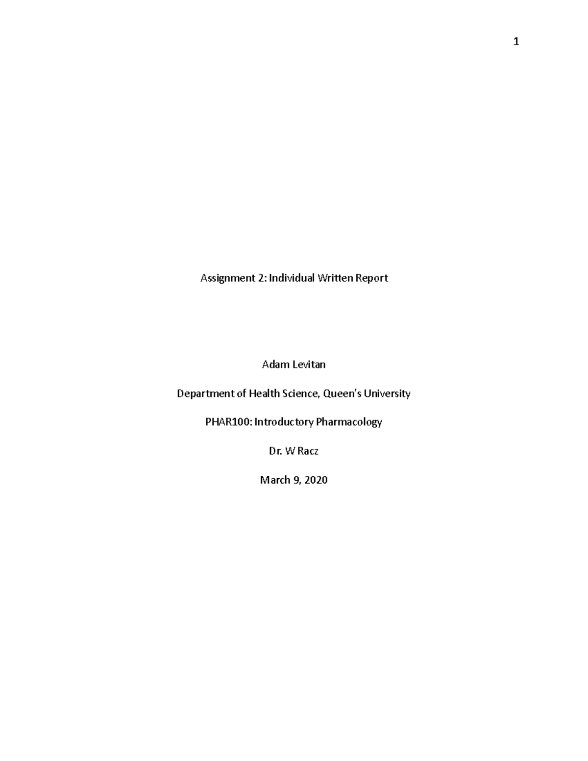 Assignment 2 Written Report - Assignment 2: Individual Written Report ...