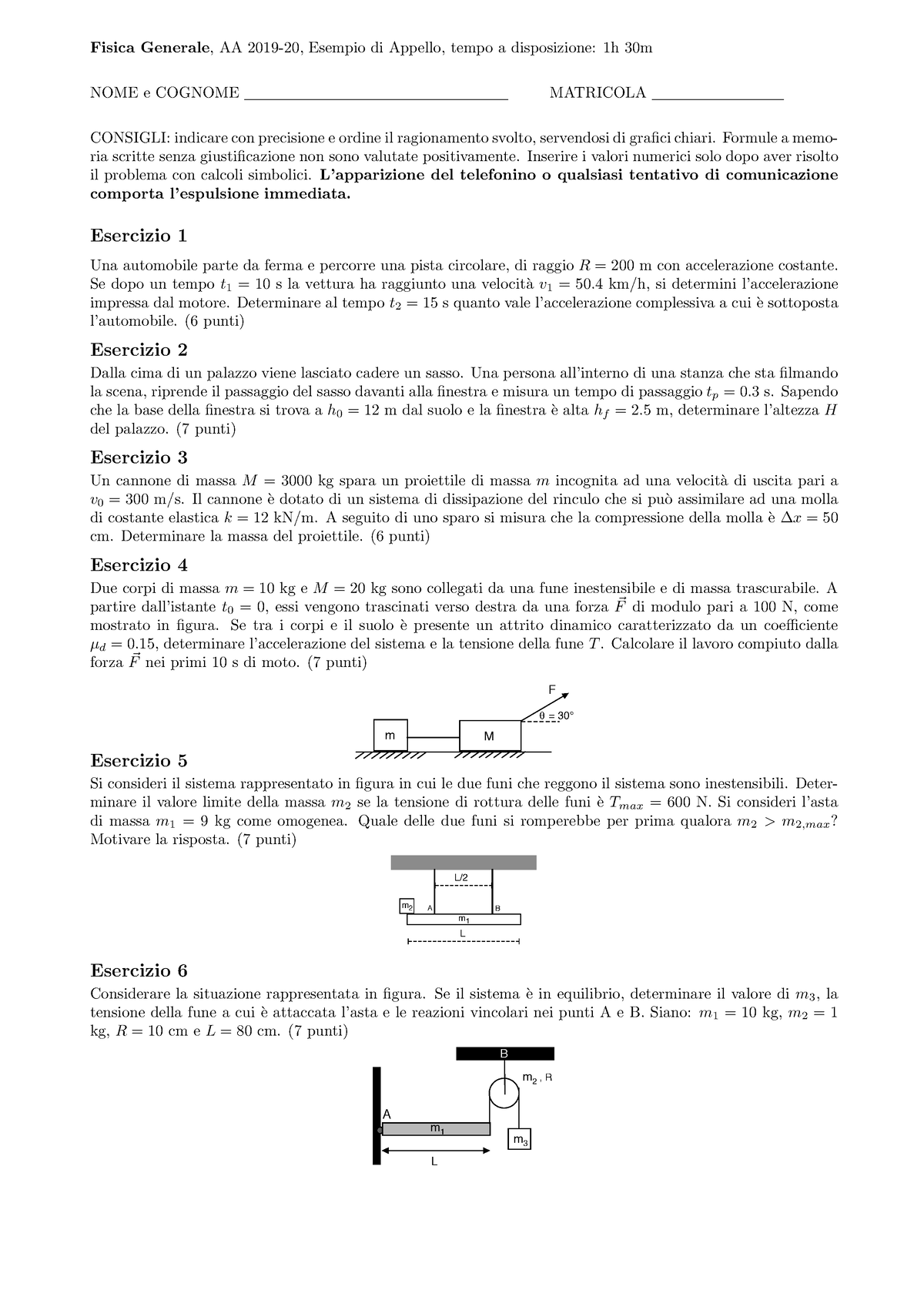 Esempio 1 Testo Nel 2019/2020 Unipv Fisica - Fisica Generale, AA 2019 ...