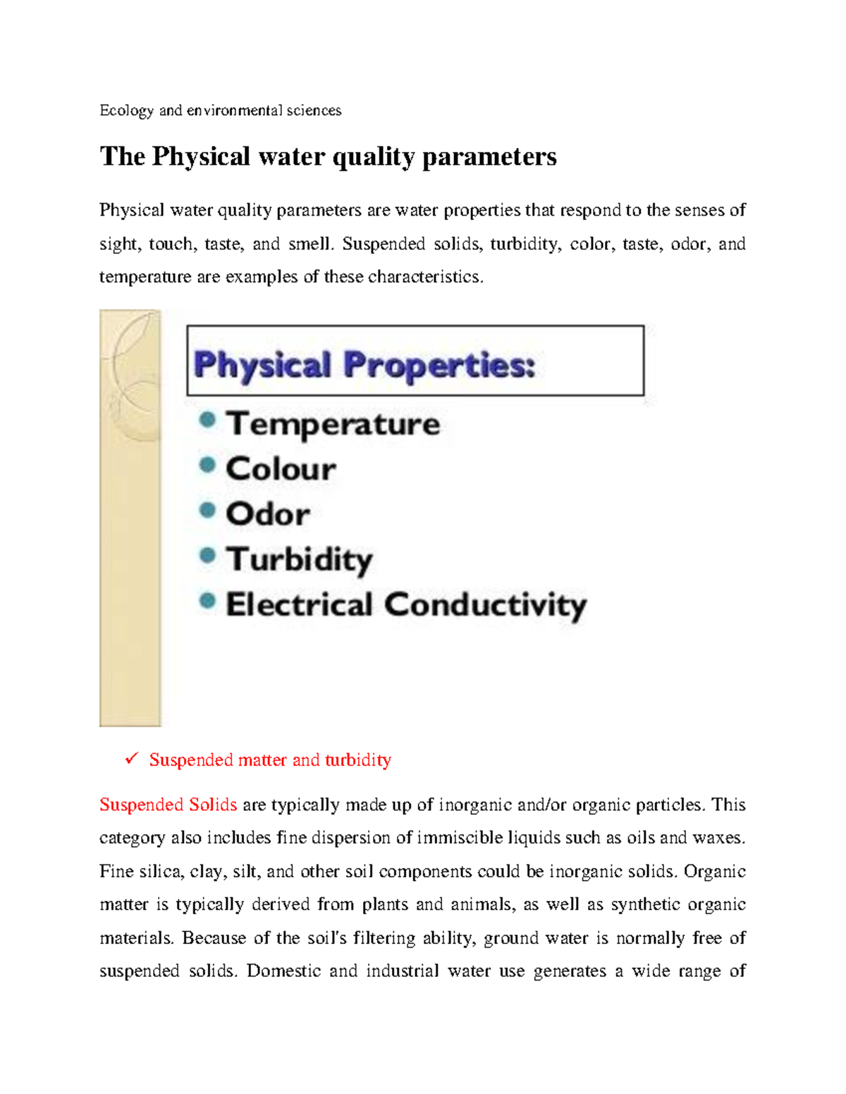 The Physical Water Quality Parameters Ecology And Environmental Sciences The Physical Water 8525