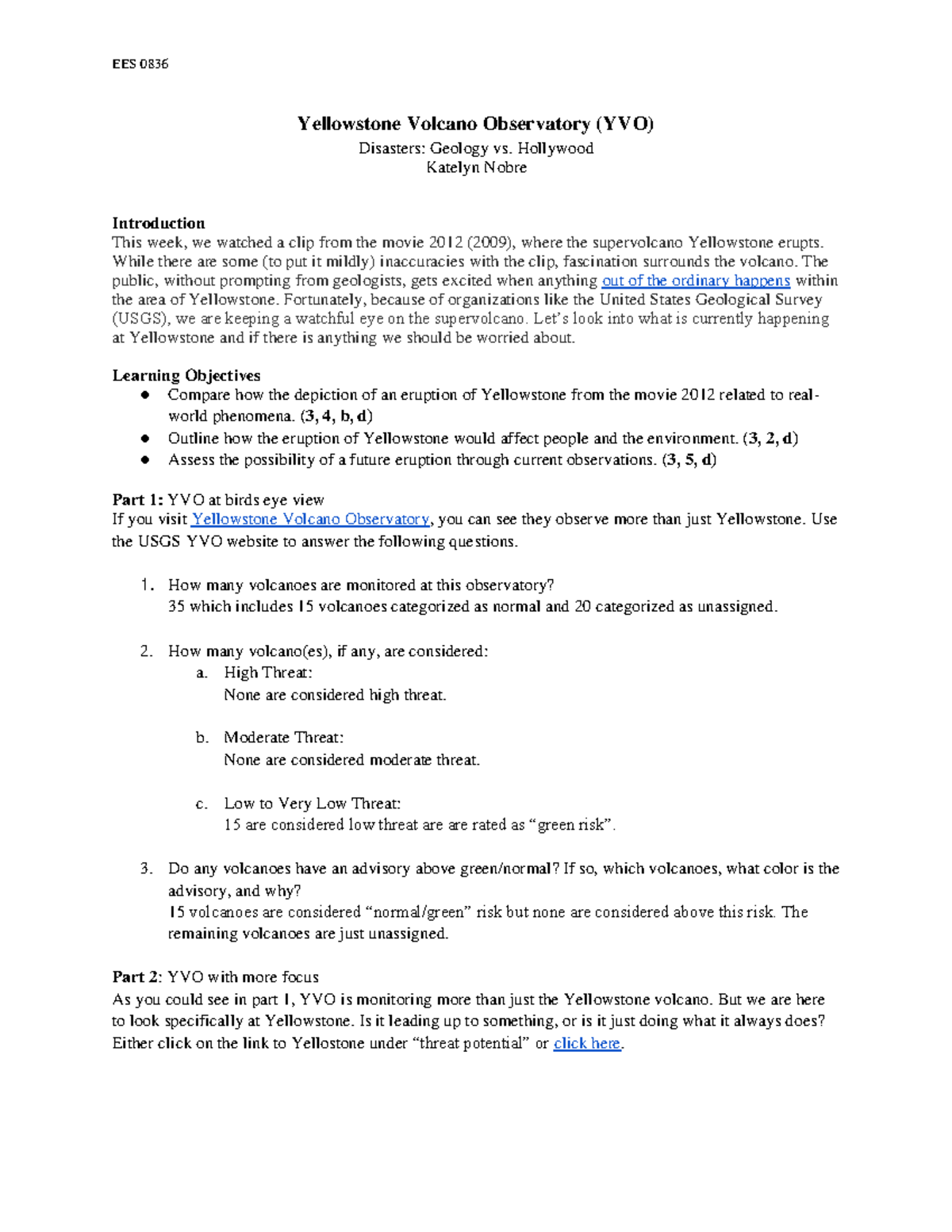 HW Yellostone VO- Geology - EES 0836 Yellowstone Volcano Observatory ...