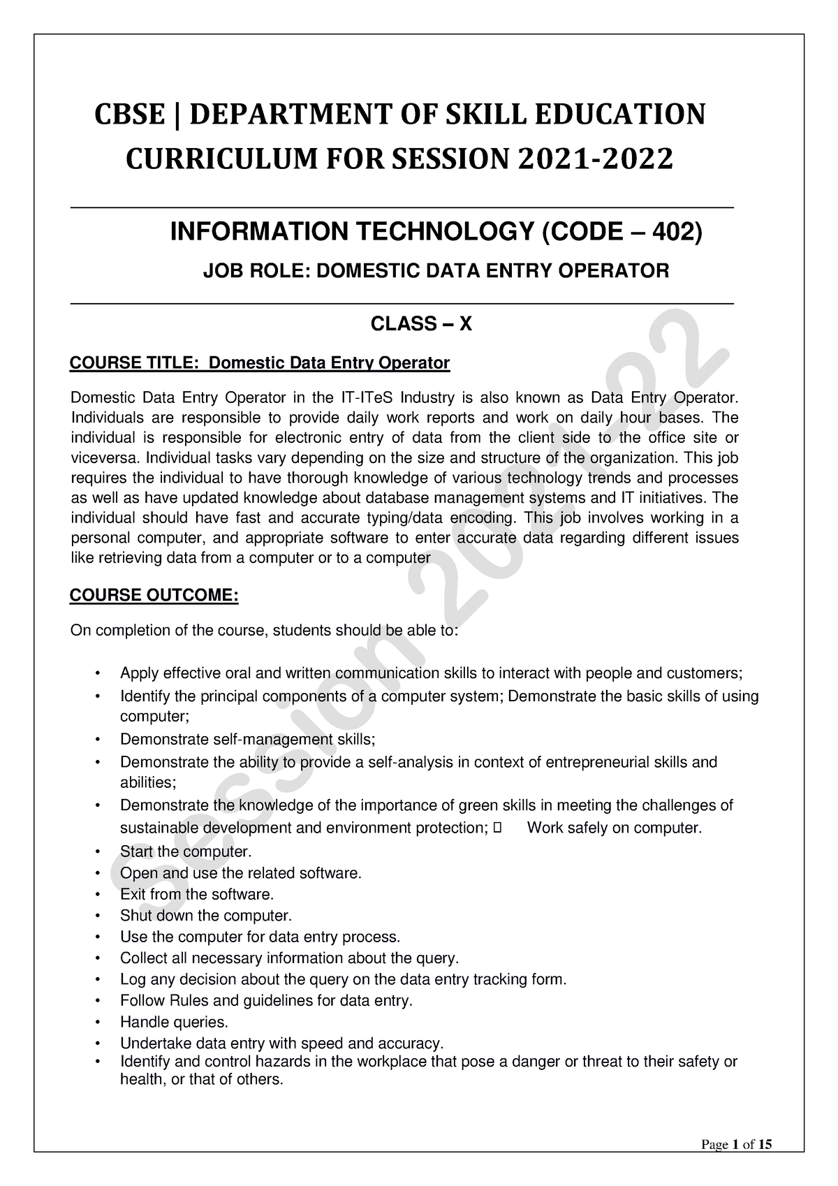 Class 10 IT 402 Syllabus 2021 22 - Page 1 Of 15 CBSE | DEPARTMENT OF ...