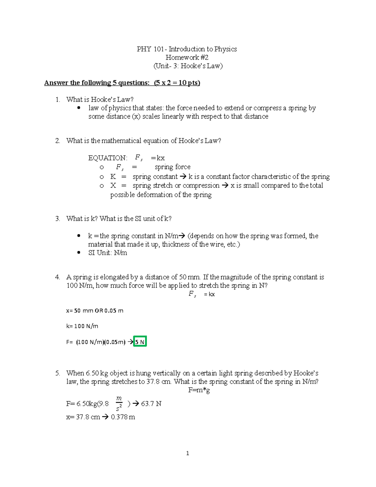 physics 101 homework answers