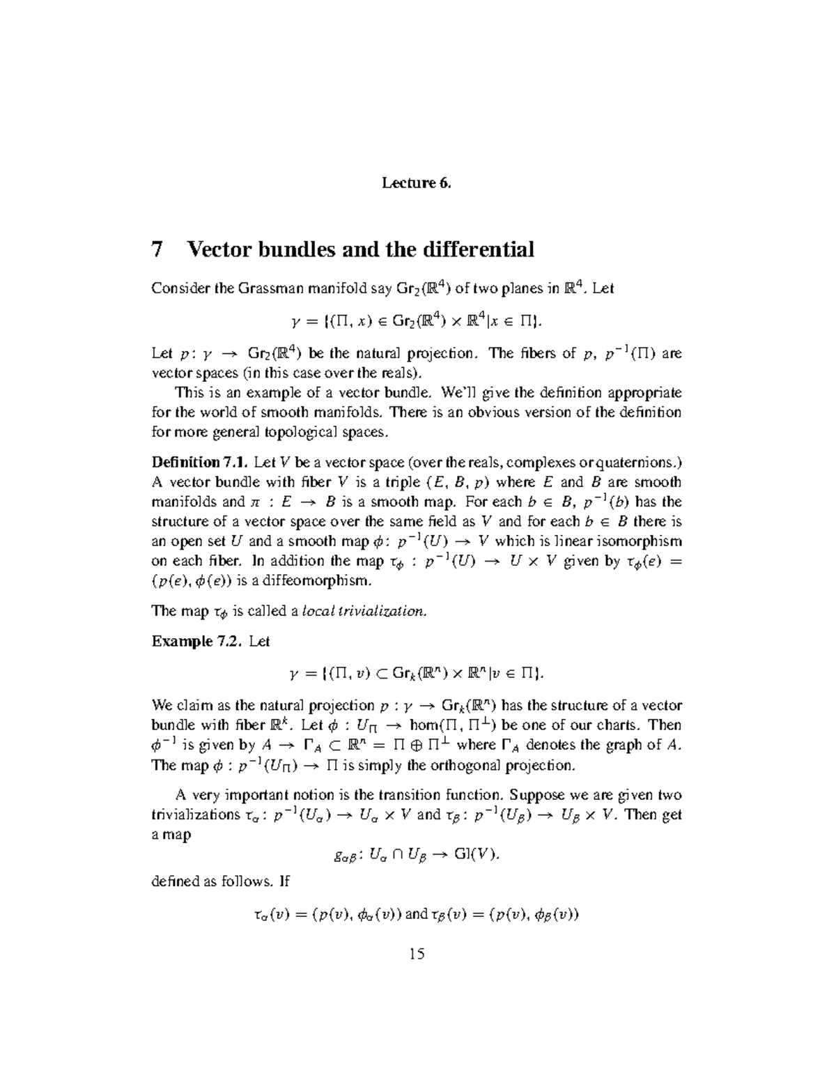 Lecture 6 Vector Bundles and the Differential New Vector Bundles from