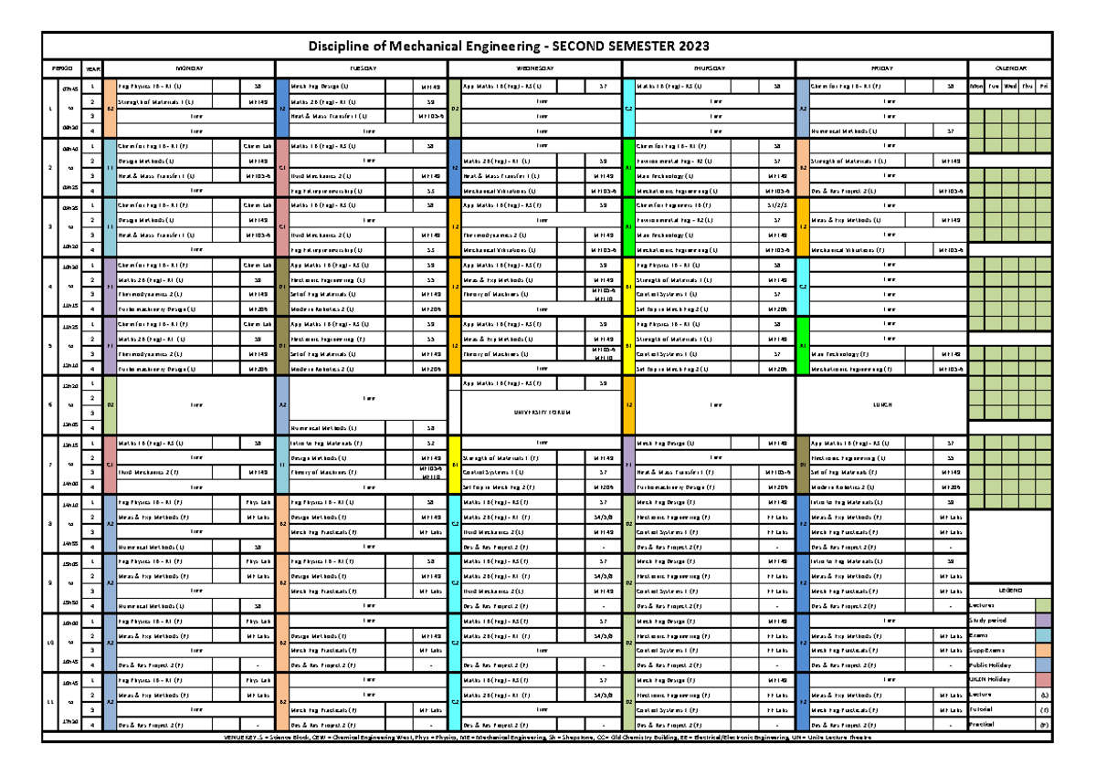 Semester 2 Time Table 2023 - Mech Eng - Year 07h45 1 Eng Physics 1b 