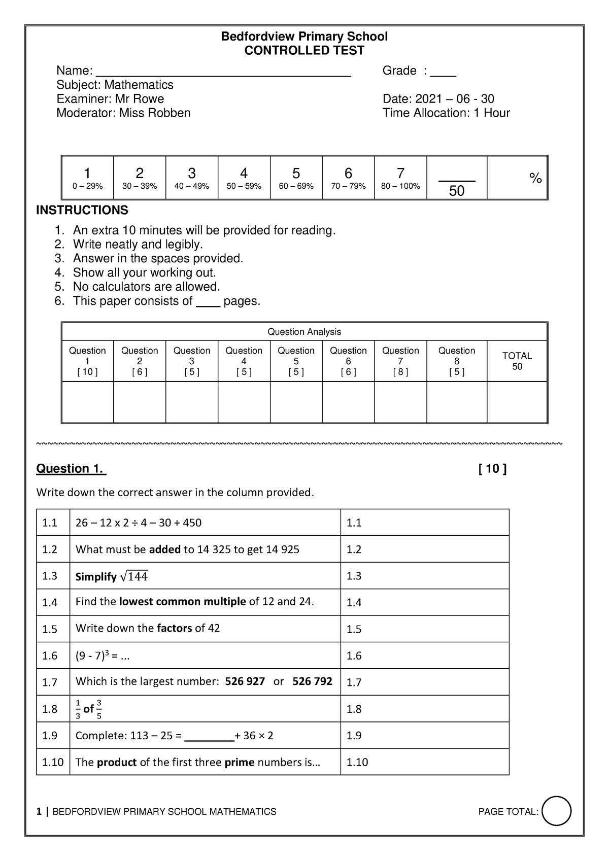 June exam 2021- class notes - Bedfordview Primary School CONTROLLED ...