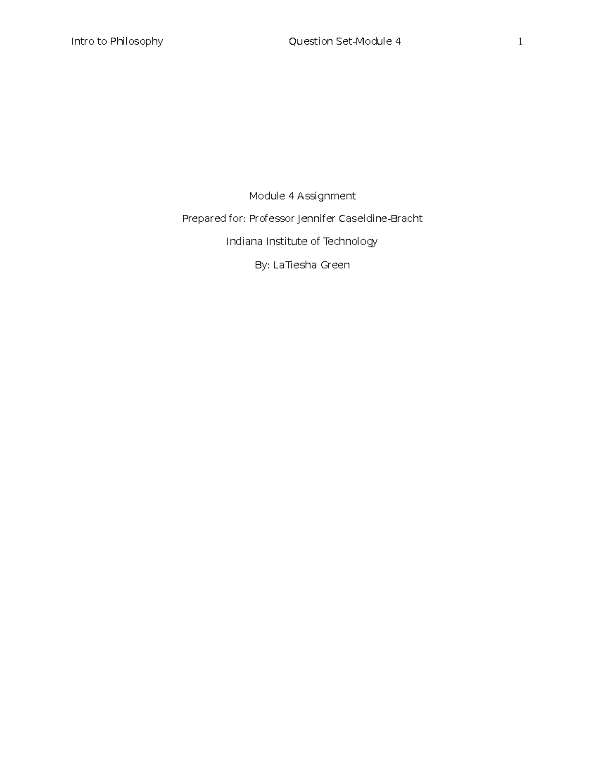 Module 4 Assignment - Module 4 Assignment Prepared for: Professor ...