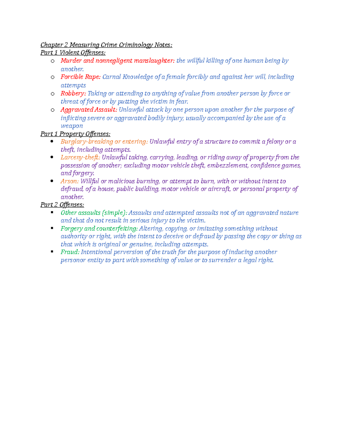 Chapter 2 Measuring Crime Criminology Notes - o Forcible Rape: Carnal ...
