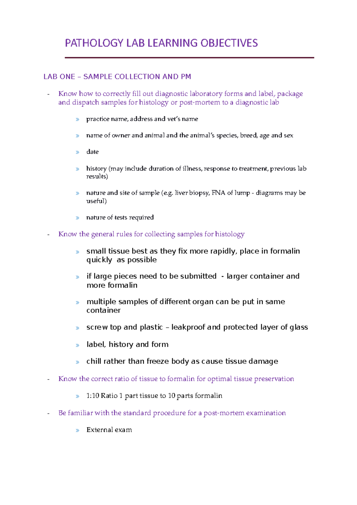 Pathology LAB Learning Objectives - PATHOLOGY LAB LEARNING OBJECTIVES ...