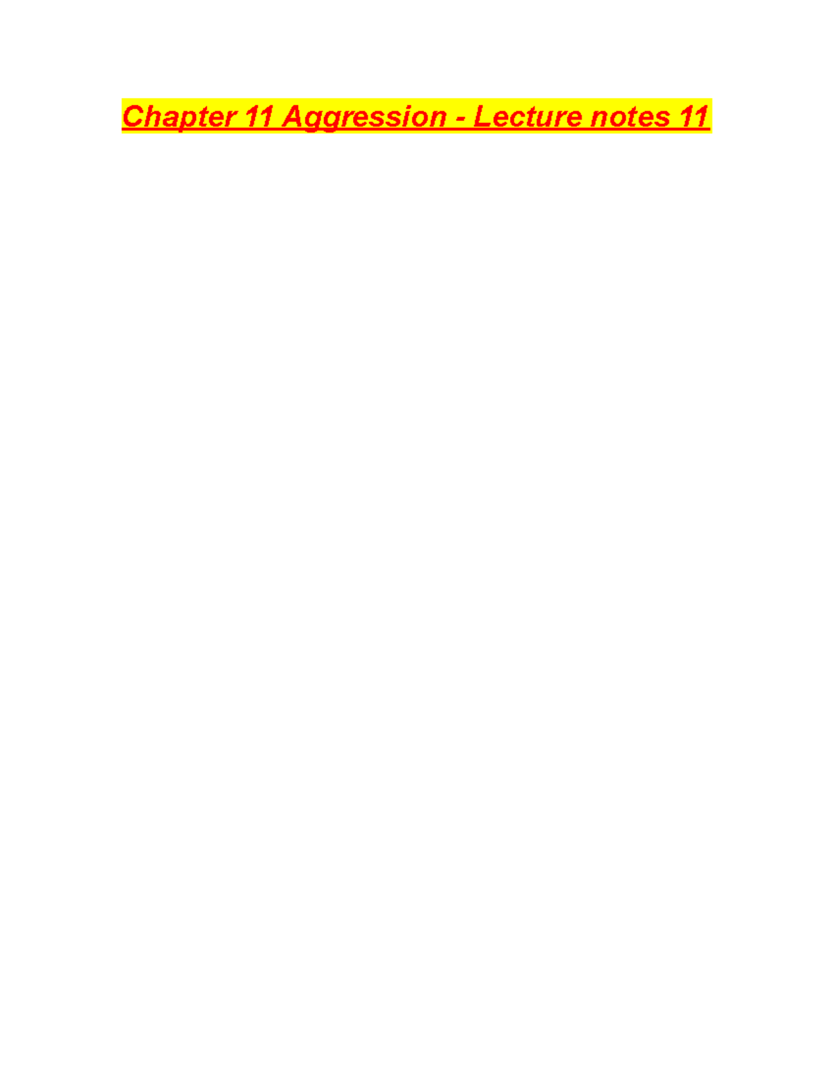 Chapter 11 Aggression - Lecture notes 11 - PSY 350L - Chapter 11 ...