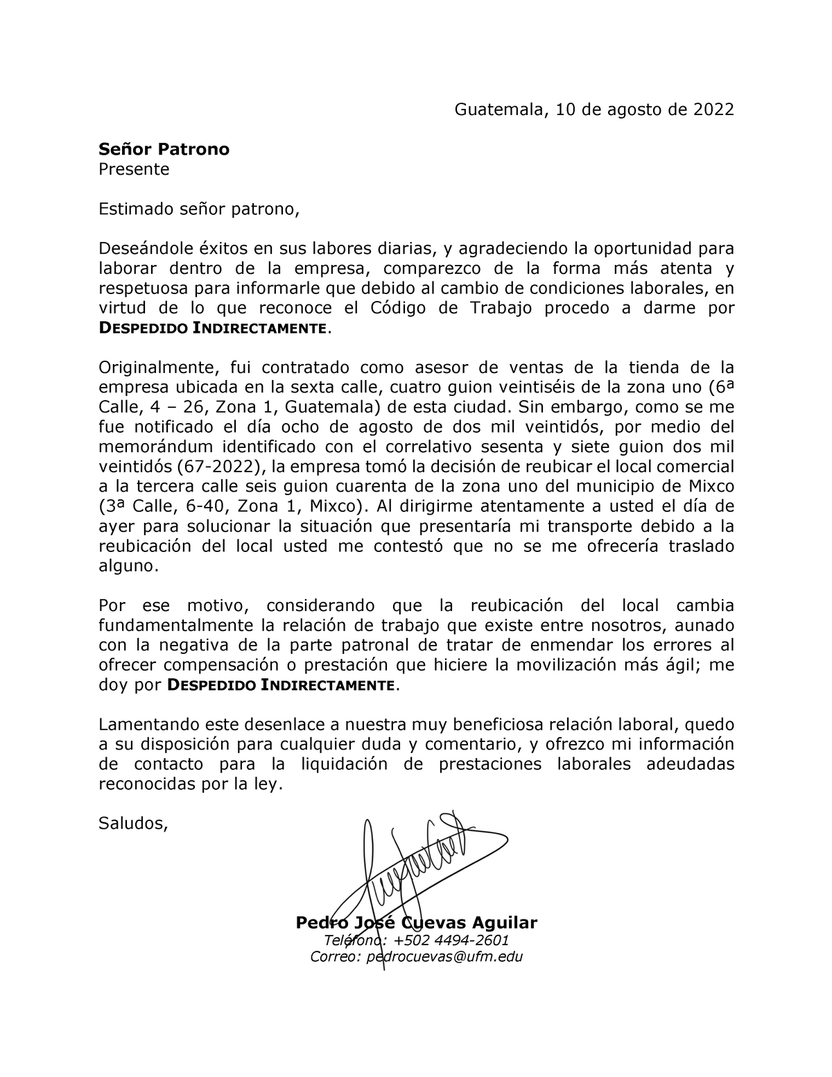 Carta De Despido En Guatemala - Image To U