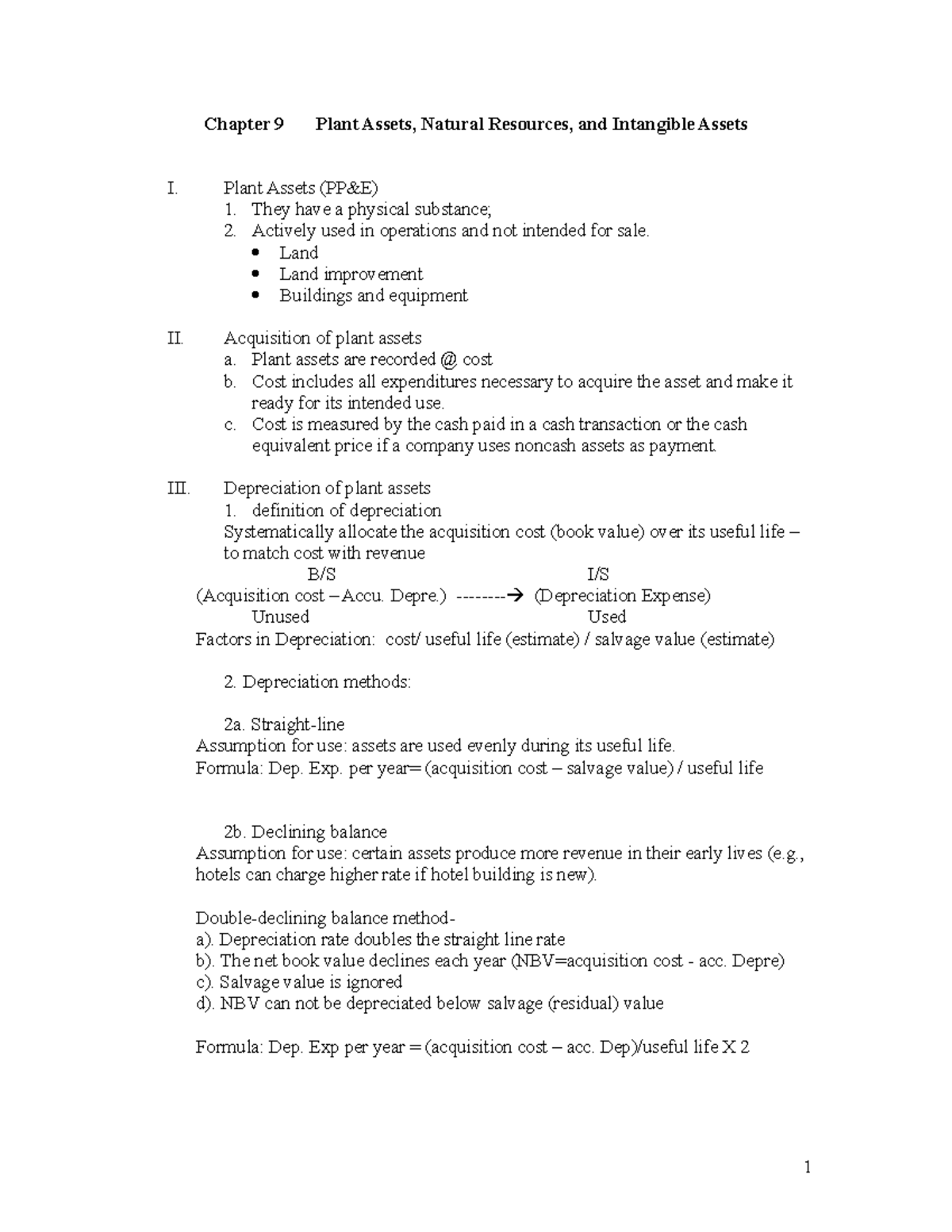 Chapter 9: Plant Assets, Natural Resources, and Intangible Assets ...