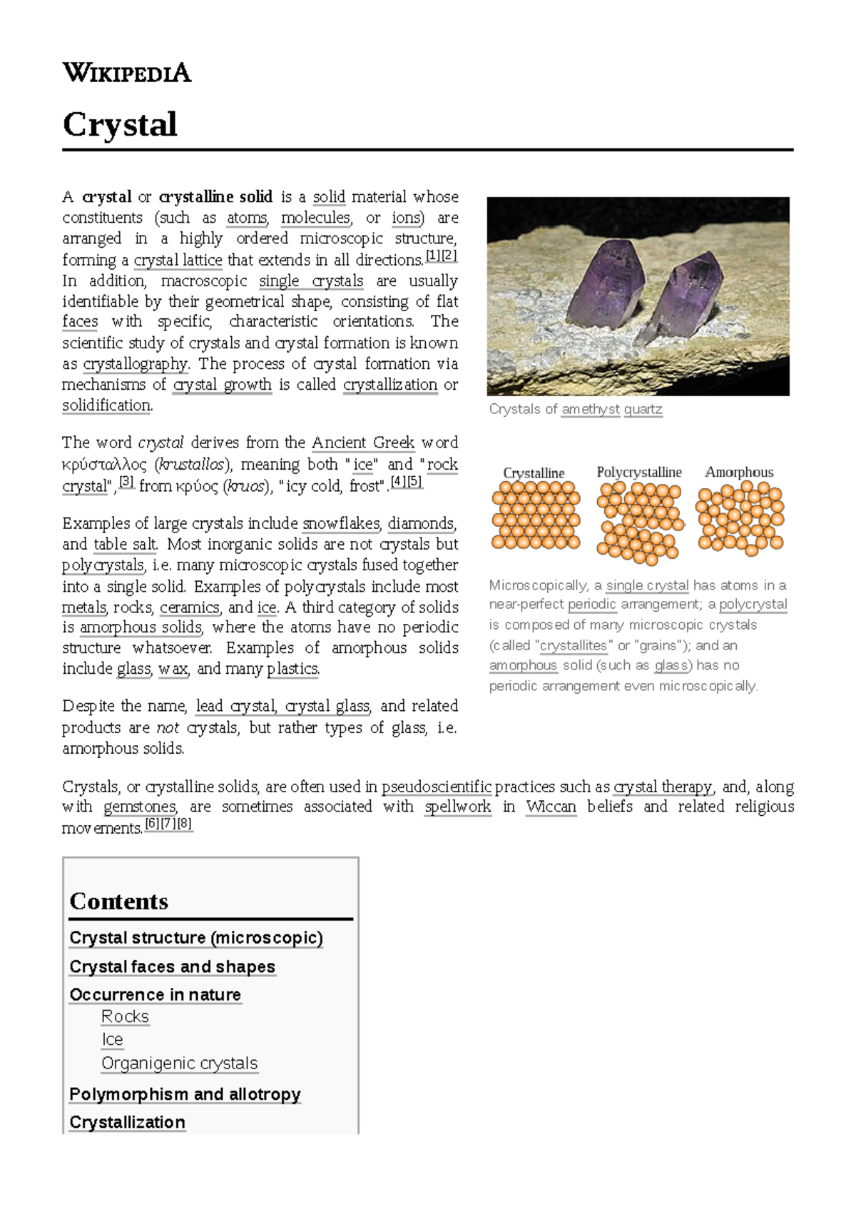 Crystal - Crystal A crystal or crystalline solid is a solid material ...