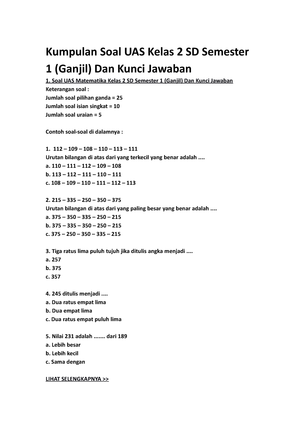 401576633 Kumpulan Soal UAS Kelas 2 SD Semester 1 Docx - Kumpulan Soal ...