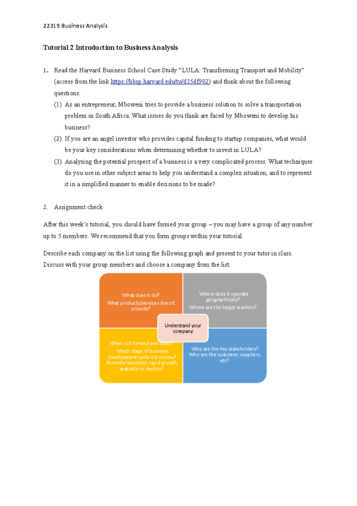 Tutorial 2 Introduction to Business Analysis - 22319 Business Analysis