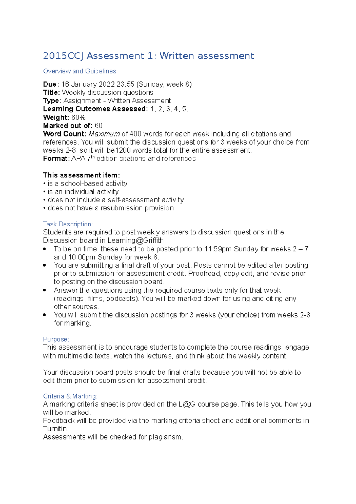 2015 CCJ written assessment instructions (1) - 2015CCJ Assessment 1 ...