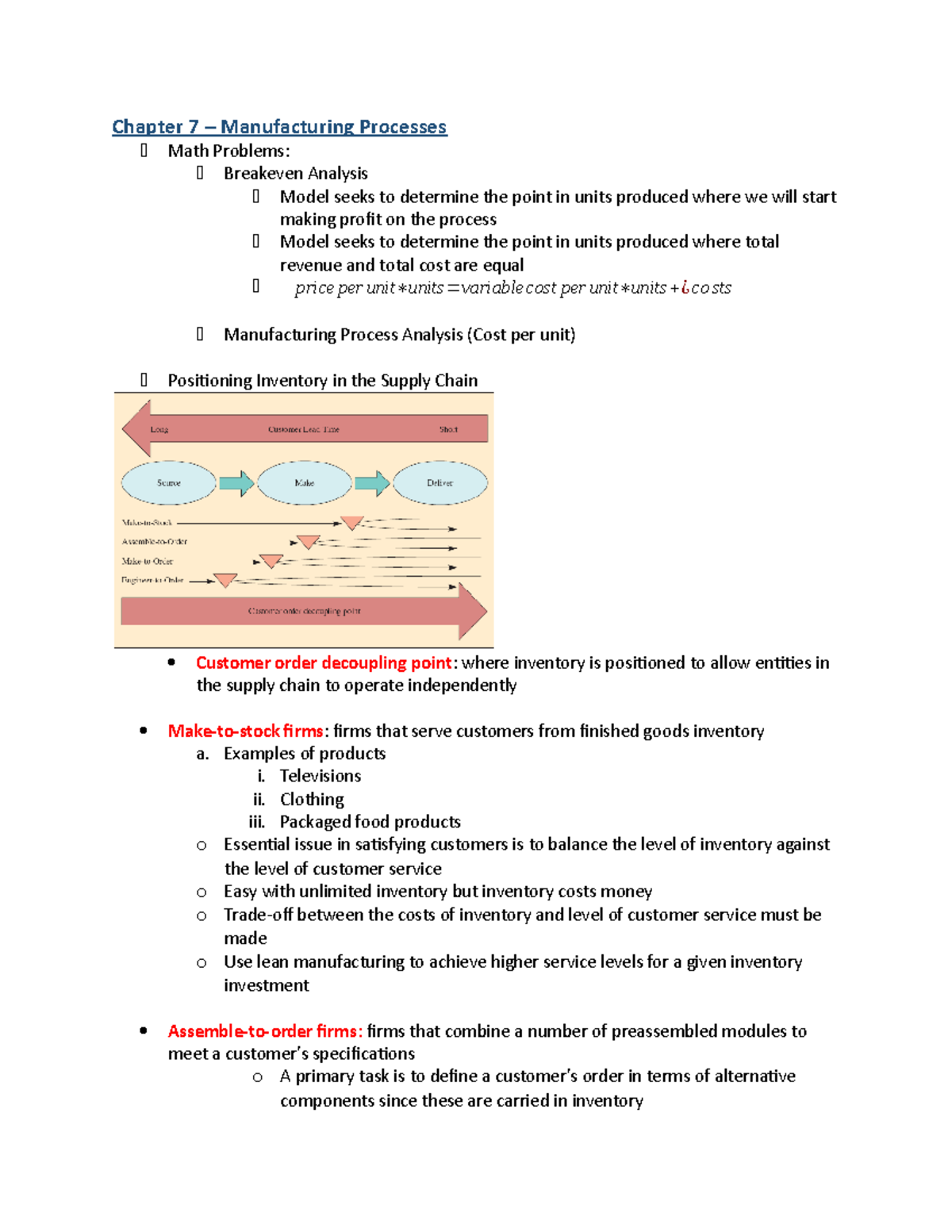 Exam 2 Review Noted - Chapter 7 – Manufacturing Processes Math Problems ...
