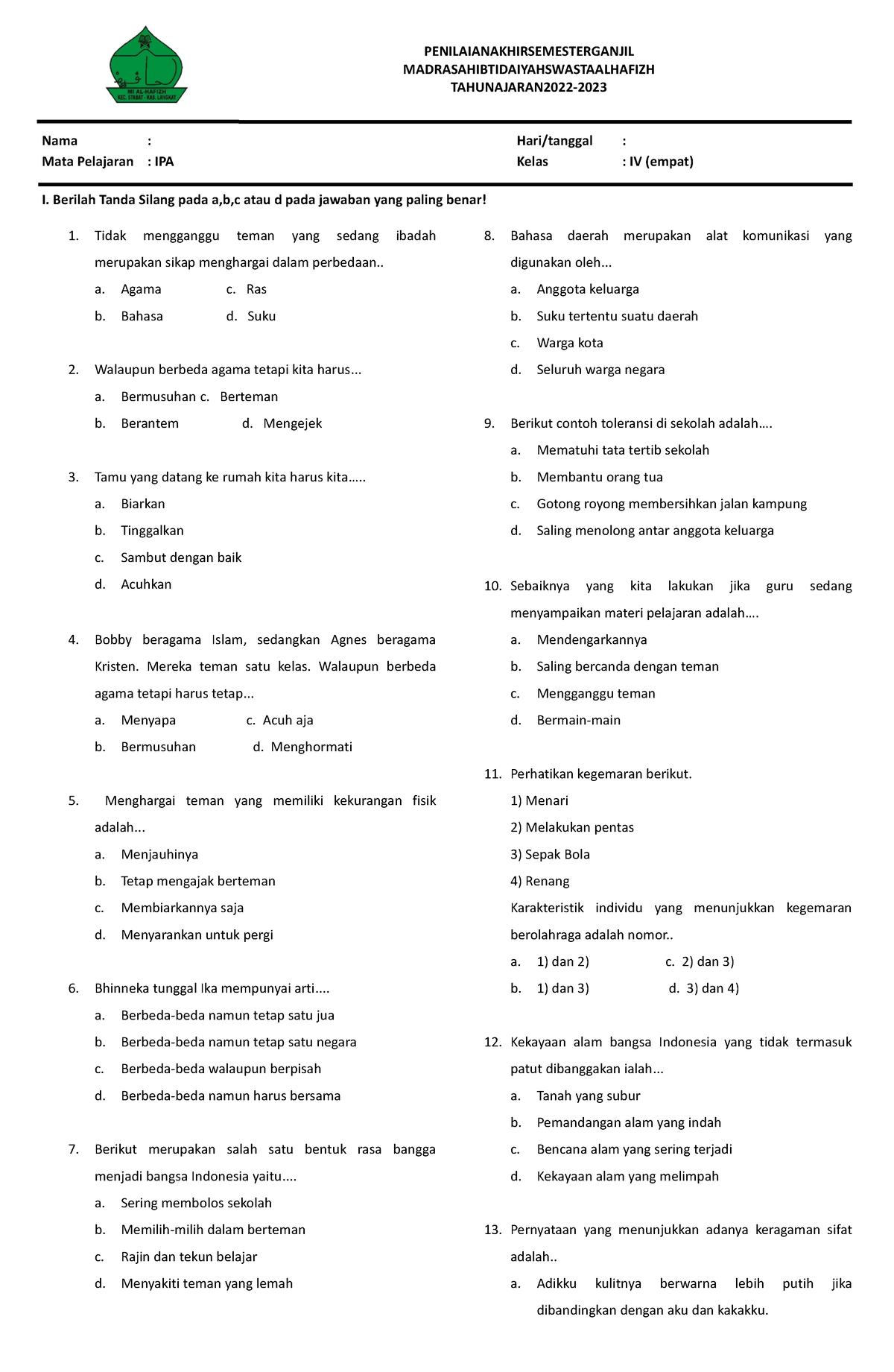 Soal Uas Pkn Semster 2 - Soal Matematika - PENILAIANAKHIRSEMESTERGANJIL ...