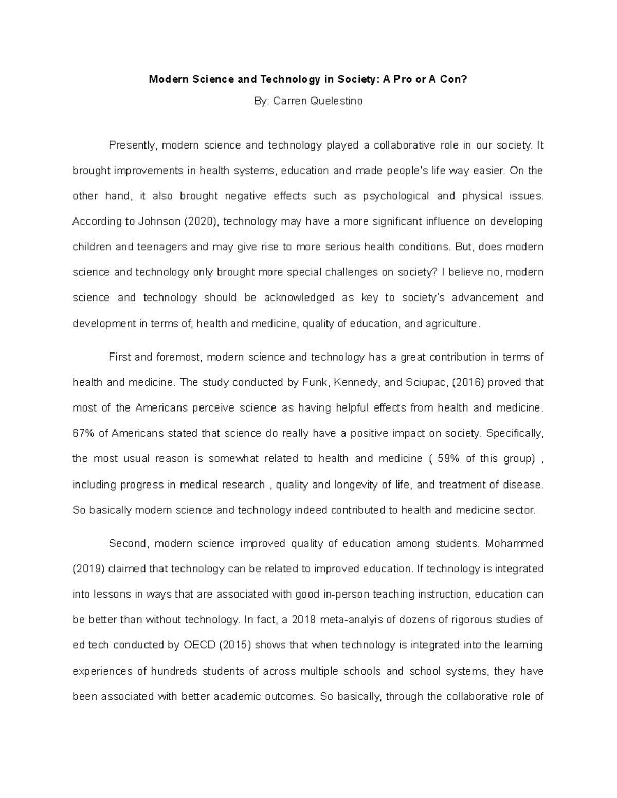 modern science and technology essay