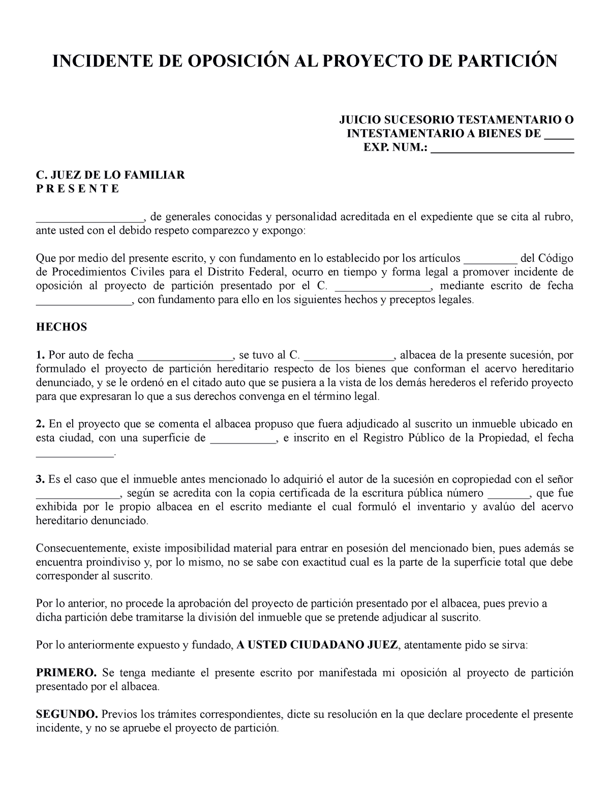 Incidente De Oposición Al Proyecto De Partición Apuntes De Derecho Incidente De OposiciÓn Al 1039