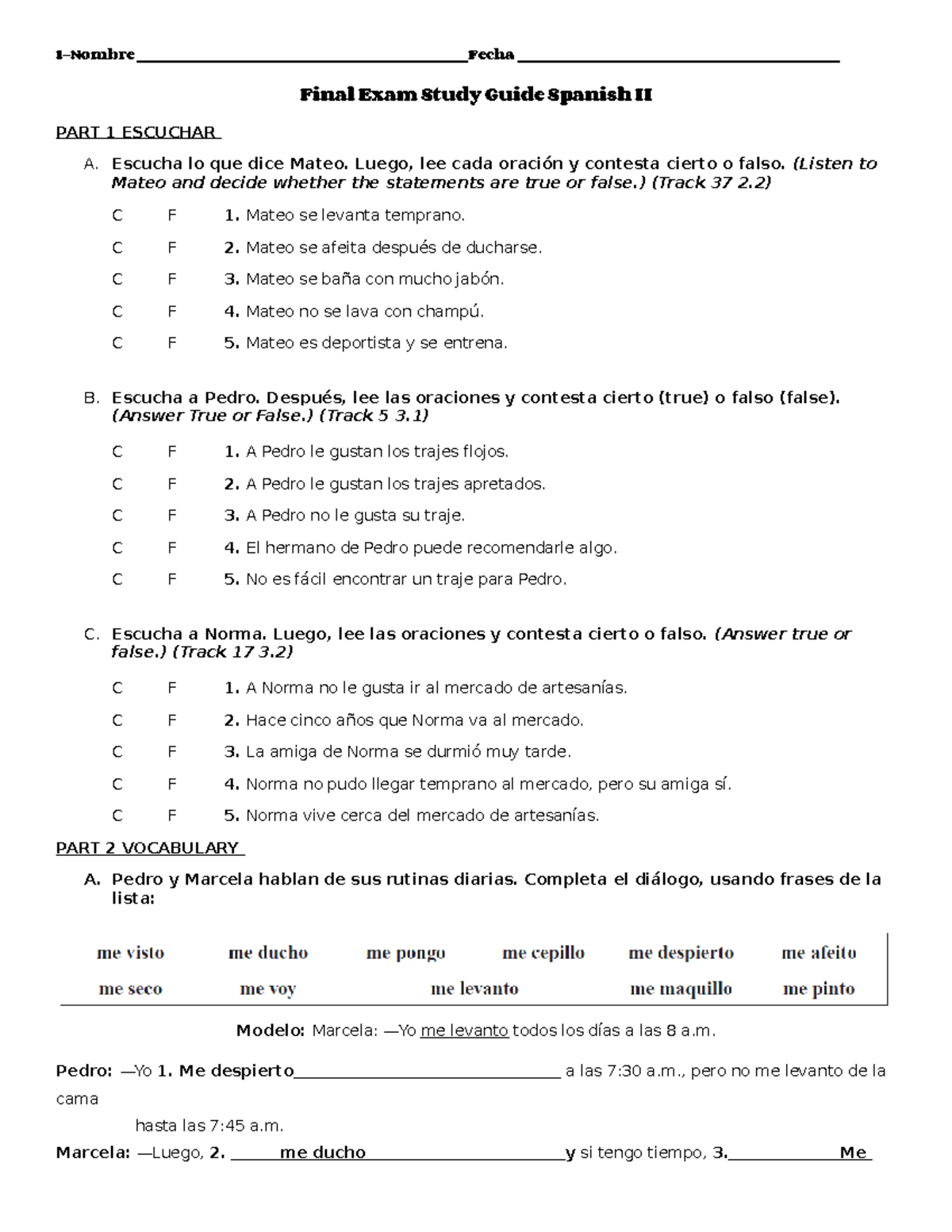 Sp2 Final Exam Study Guide - 1-Nombre Fecha Final Exam Study Guide ...