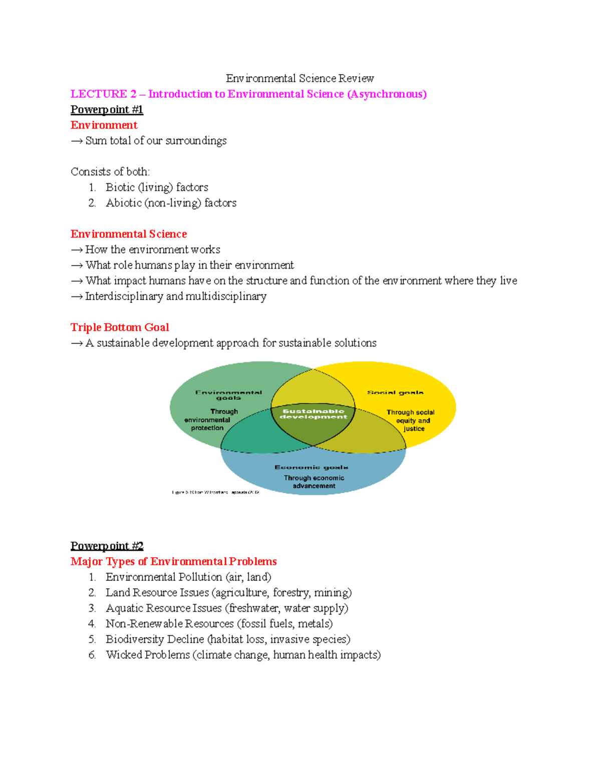 Env Sci Exam Notes - Environmental Science Review LECTURE 2 ...