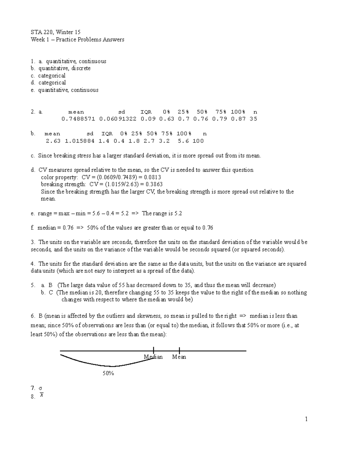 Week 1 Practice Problems Answers - b. c. d. e. a. quantitative ...