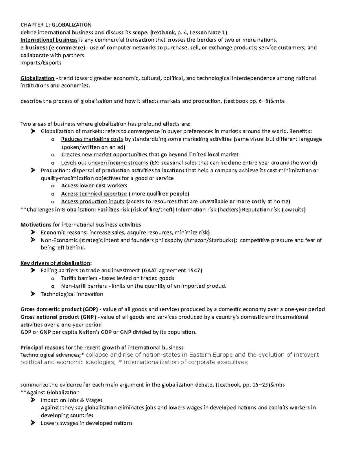 Lecture Notes all chapters - CHAPTER 1: GLOBALIZATION define ...