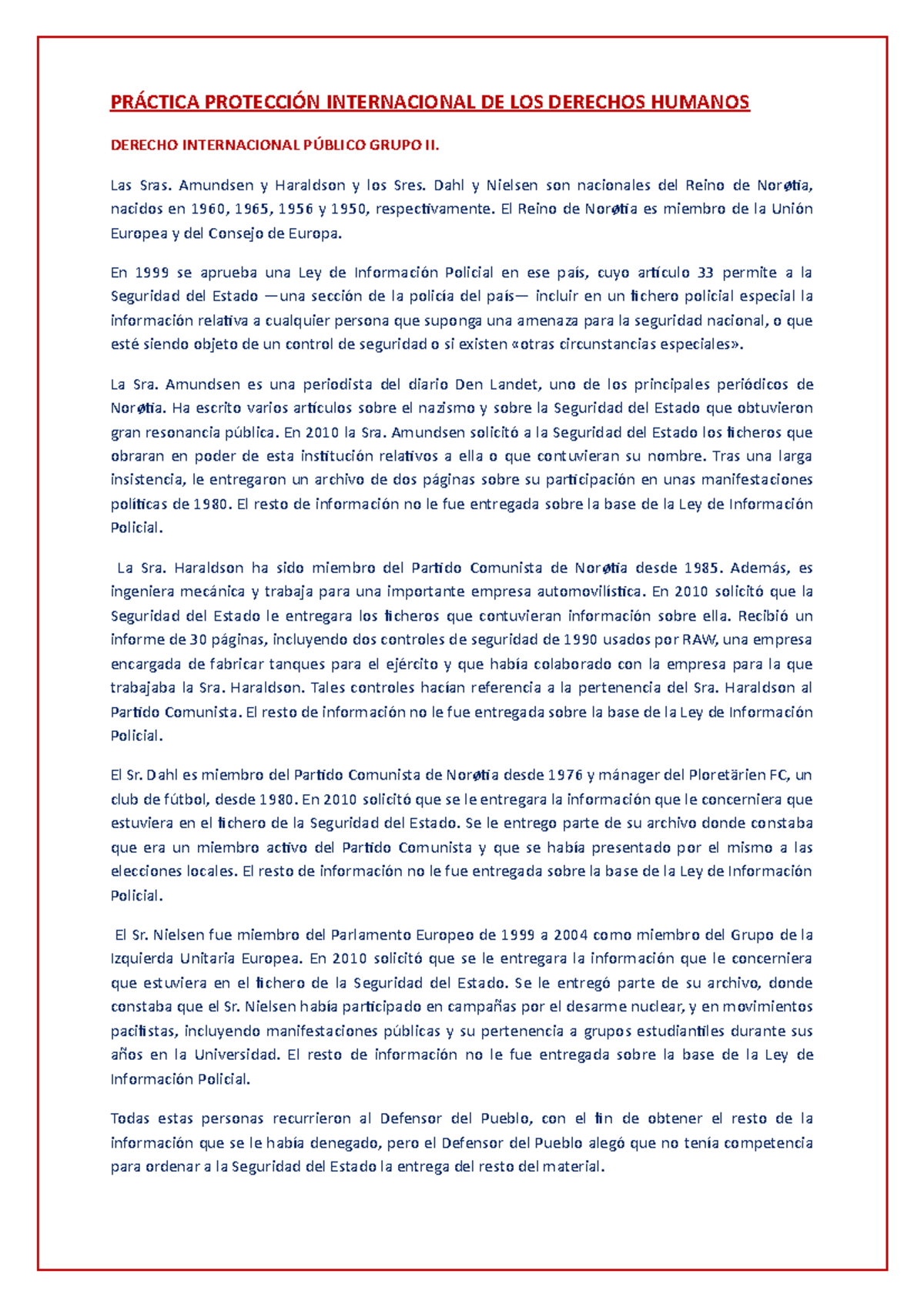 Práctica Protección Internacional DE LOS Derechos Humanos - PRÁCTICA ...