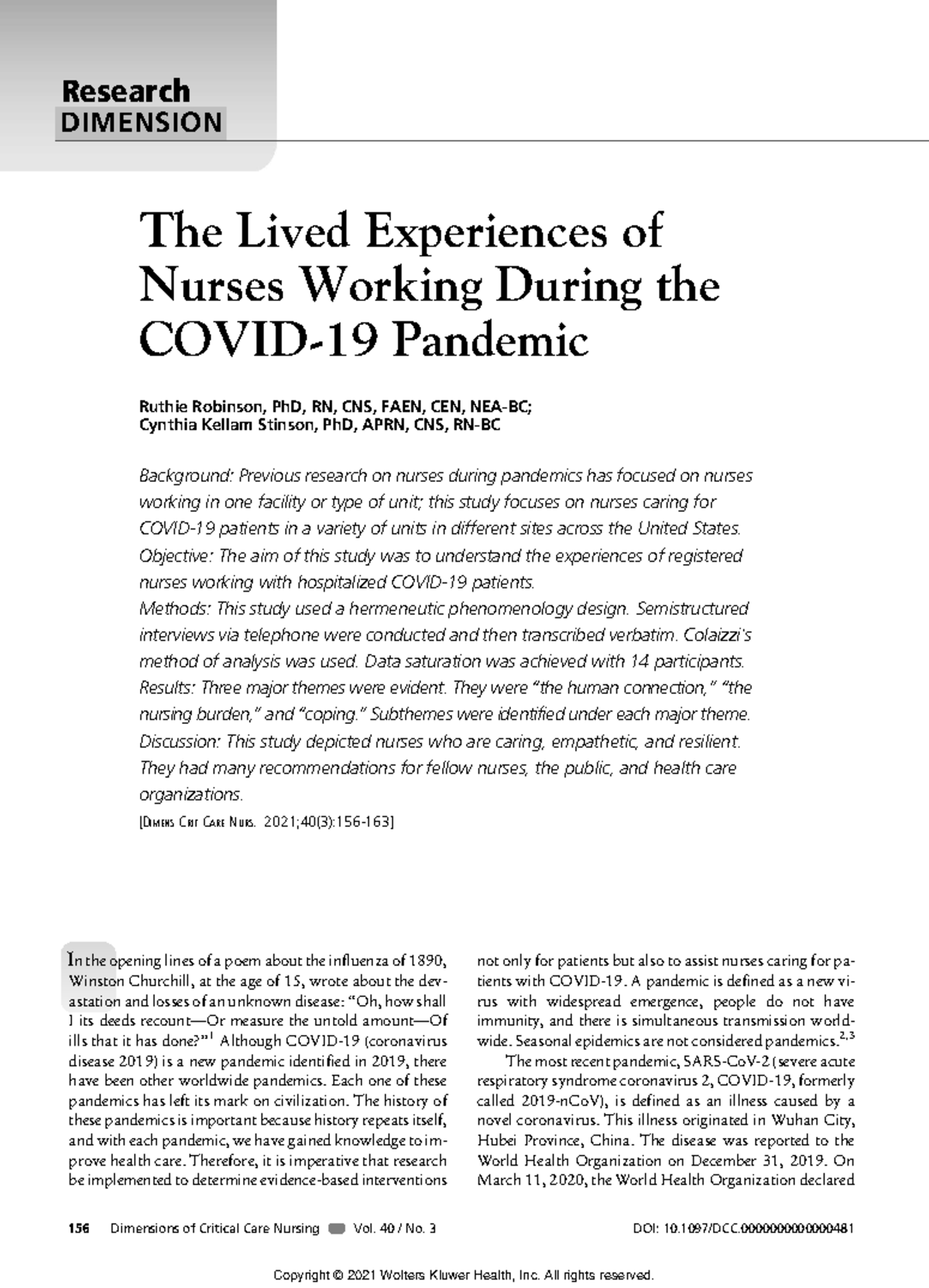 Lived Experiences of Nurses Working During the Pandemic - Studocu