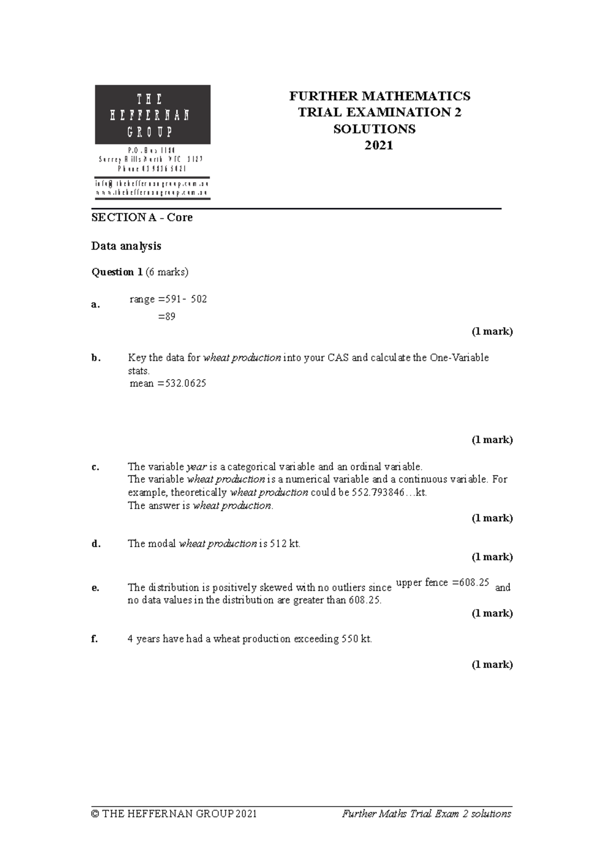 2021 Further Maths Exam 2 Solutions - FURTHER MATHEMATICS TRIAL ...