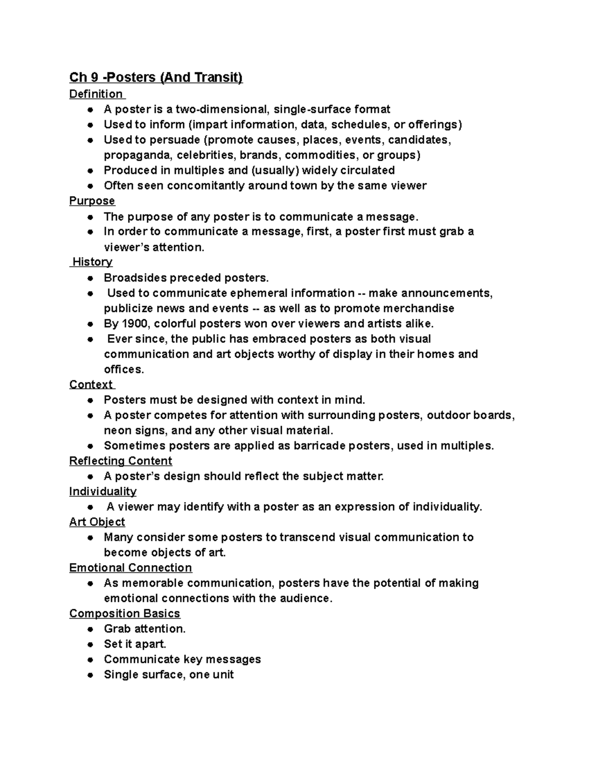 APR 300 Test 2 Study Guide Ch 9 Posters (And Transit) Definition A