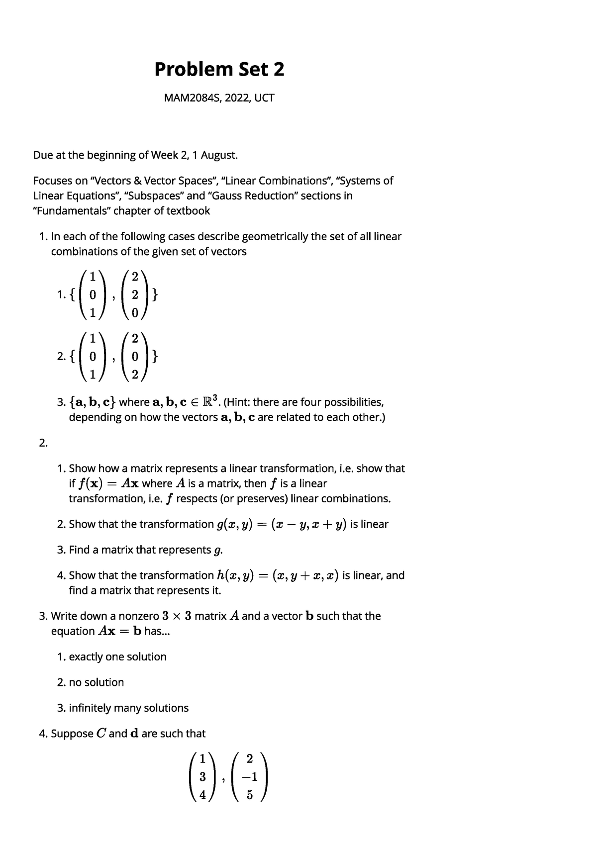 Problem Set 2 - Mathematics - MAM2084S - Studocu