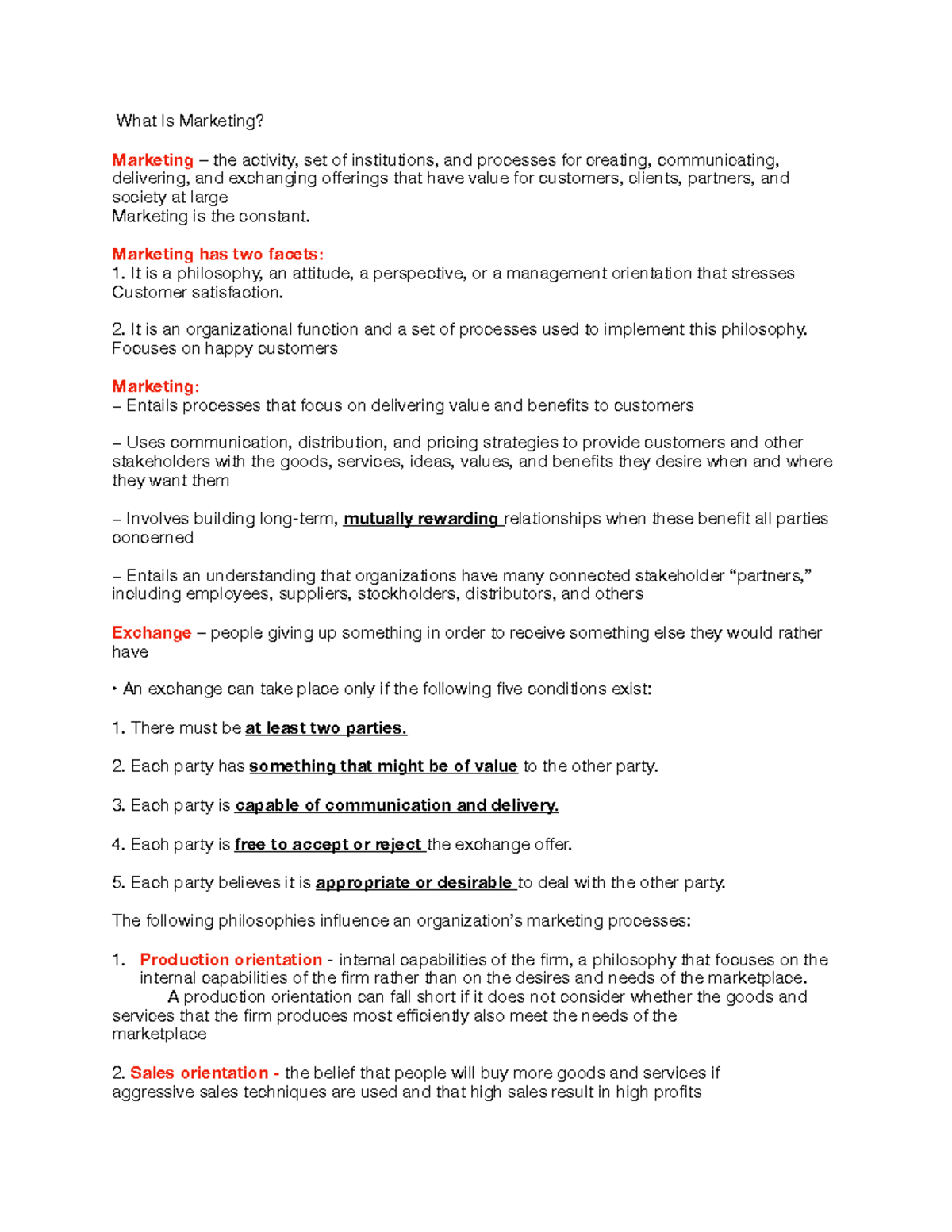 Marketing pdf - Akin lecture notes - What Is Marketing? Marketing – the ...