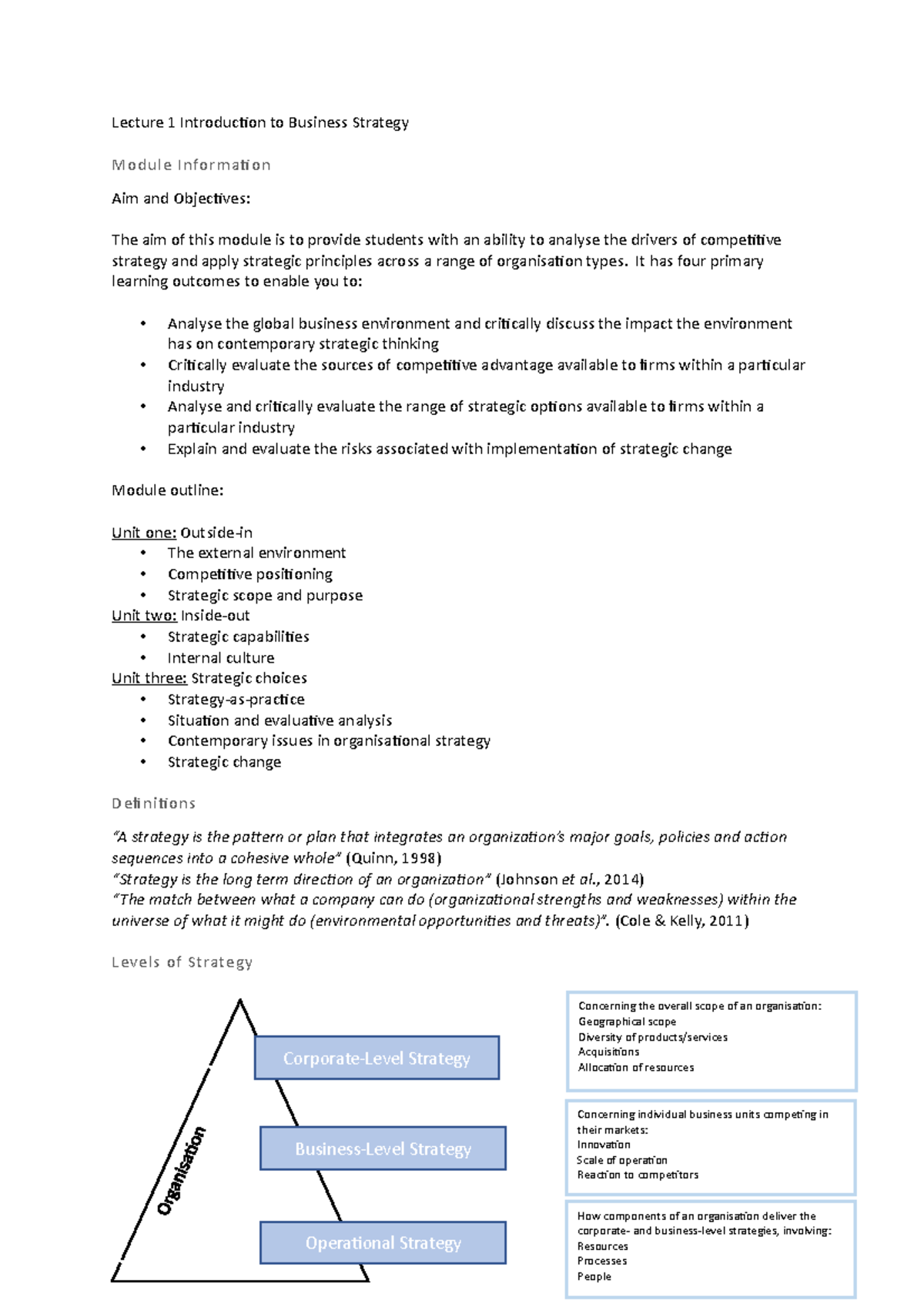 Lecture 1 Introduction To Business Strategy - Lecture 1 Introduction To ...