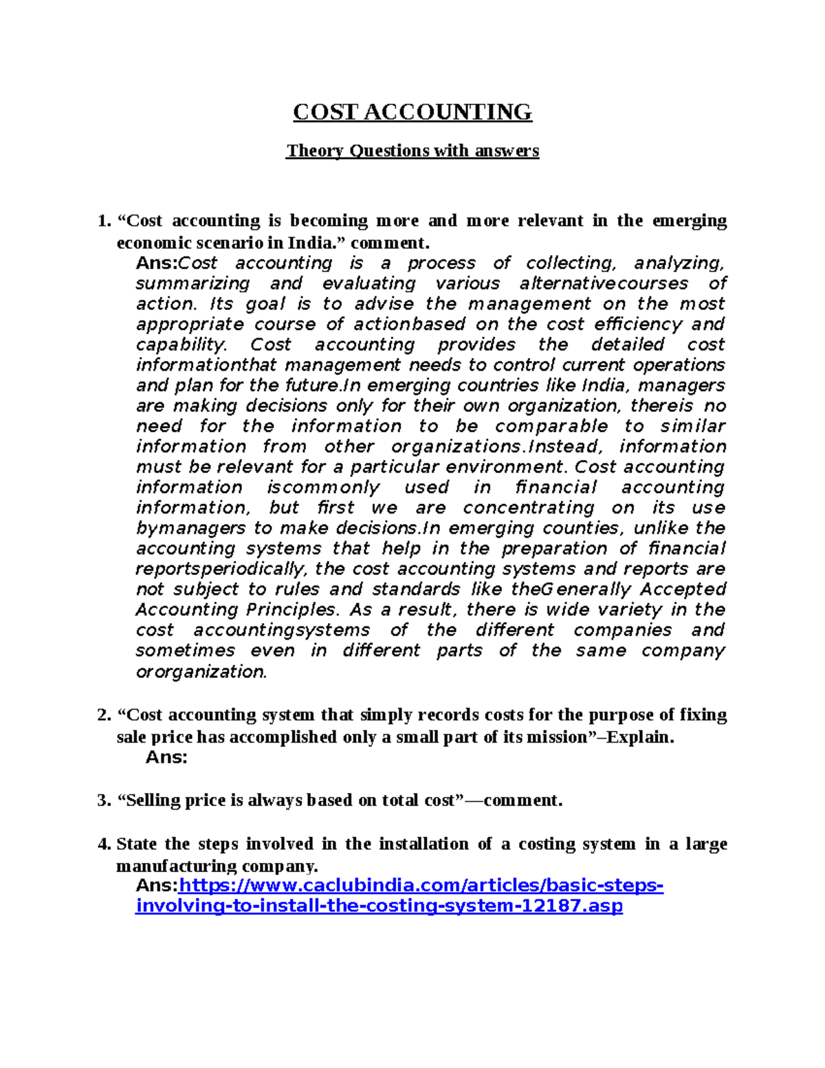 Cost accounting theory answers - COST ACCOUNTING Theory Questions with ...