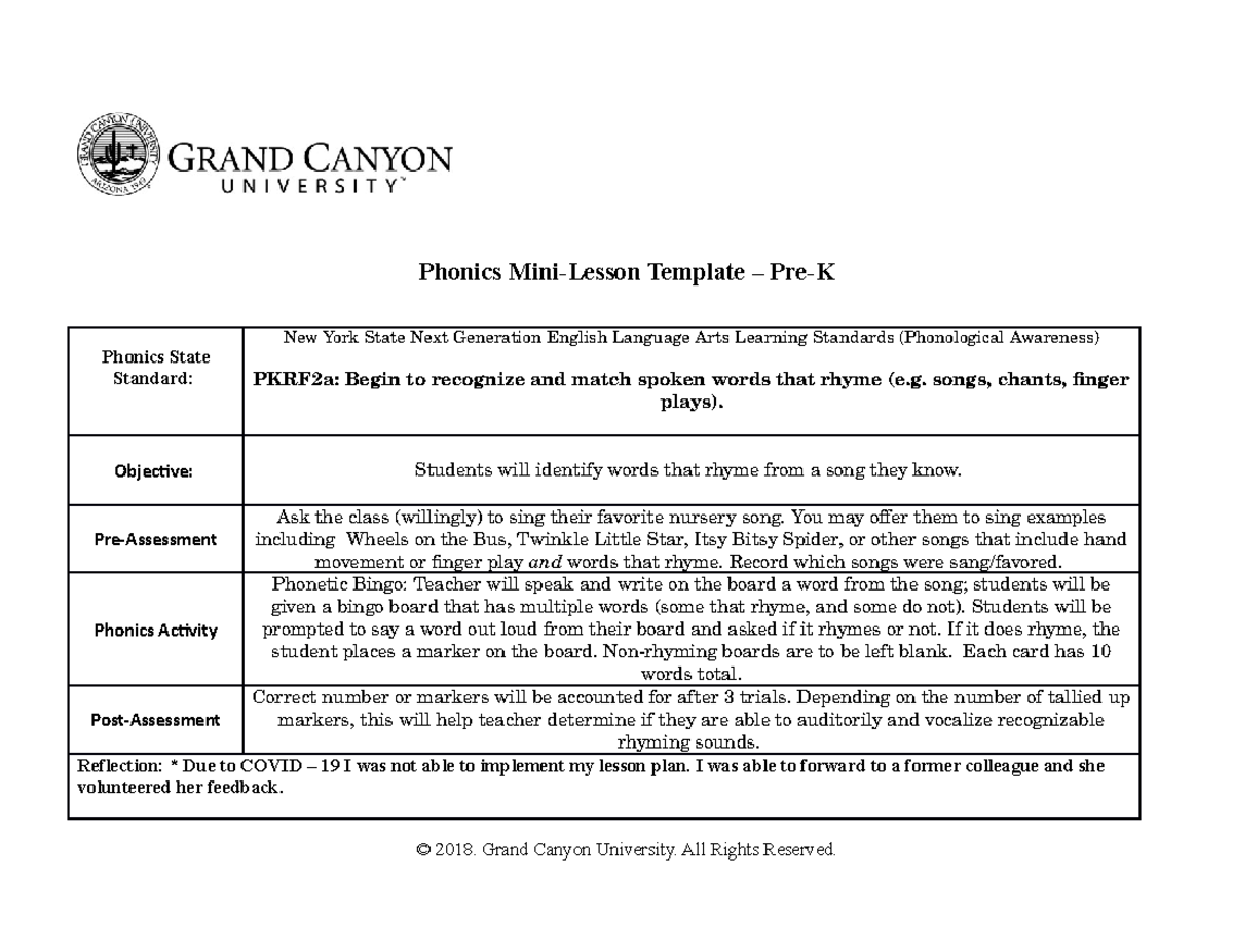 ECE-340 phonics mini-lesson - Phonics Mini-Lesson Template – Pre-K ...