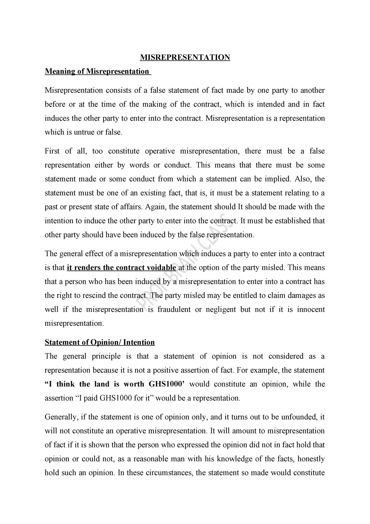 Misrepresentation Lecture Notes - MISREPRESENTATION Meaning Of ...