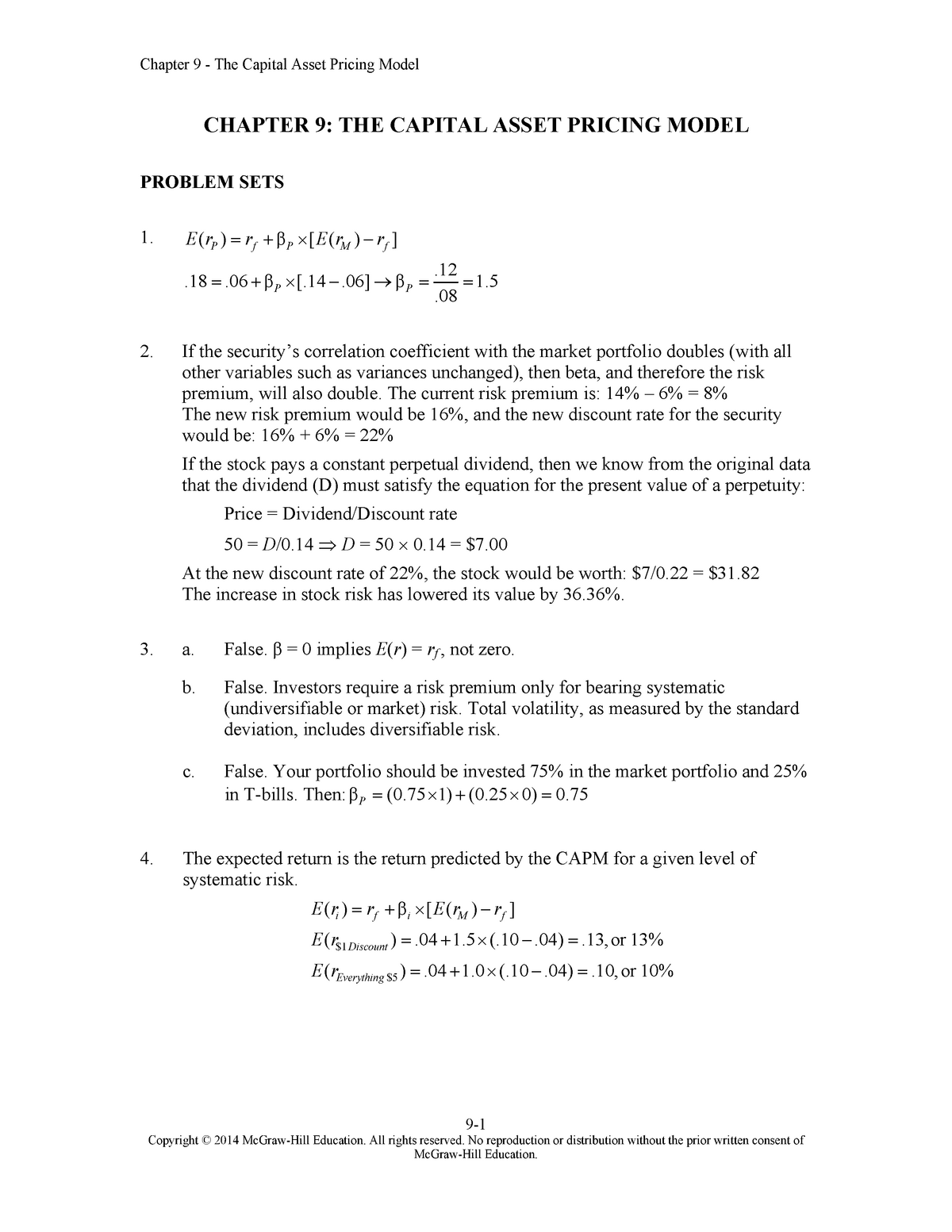 Chap 09 - Chapter 9 - The Capital Asset Pricing Model CHAPTER 9: THE ...