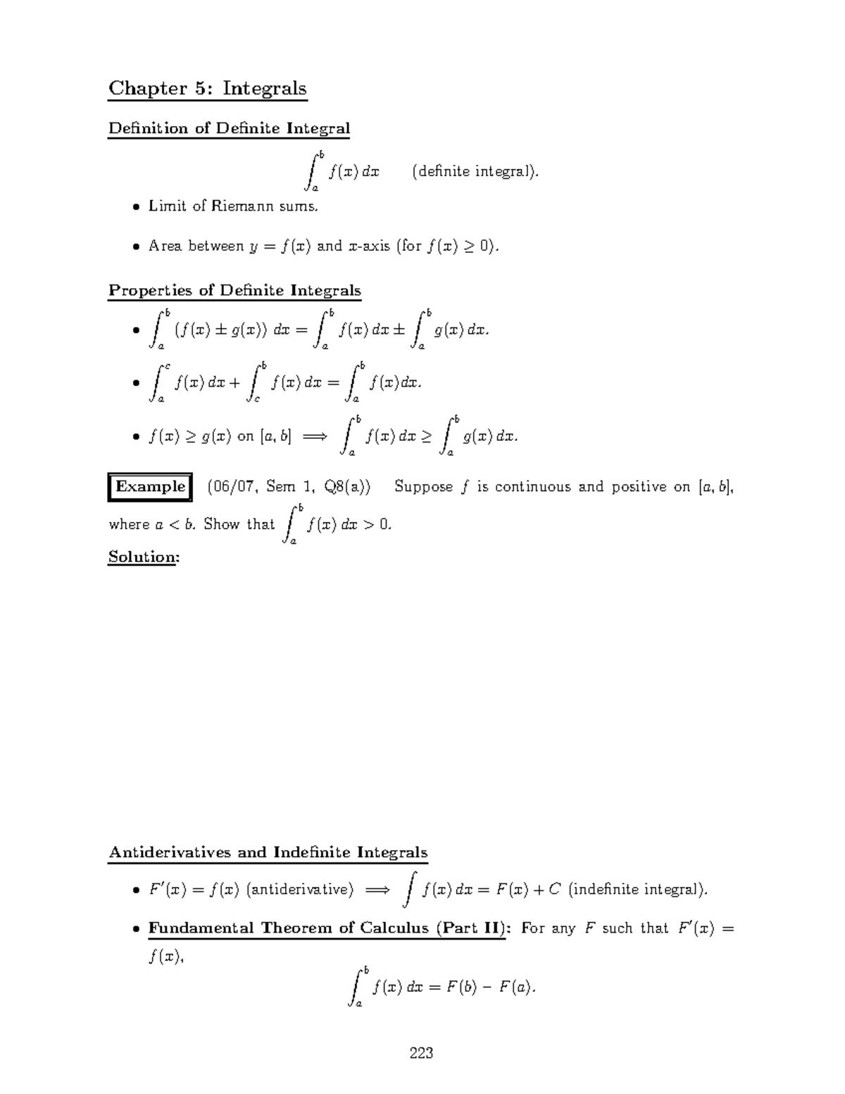 MA1102R 09revpt 2 - Calculus - Chapter 5: Integrals Definition Of ...