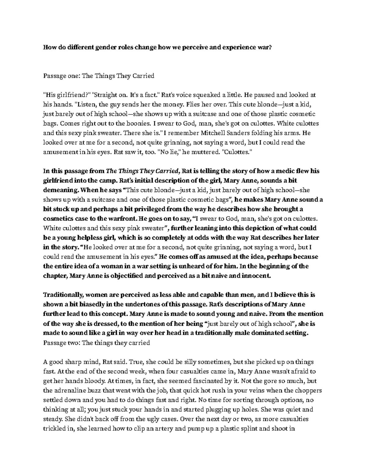 America at war essay draft How do different gender roles change how