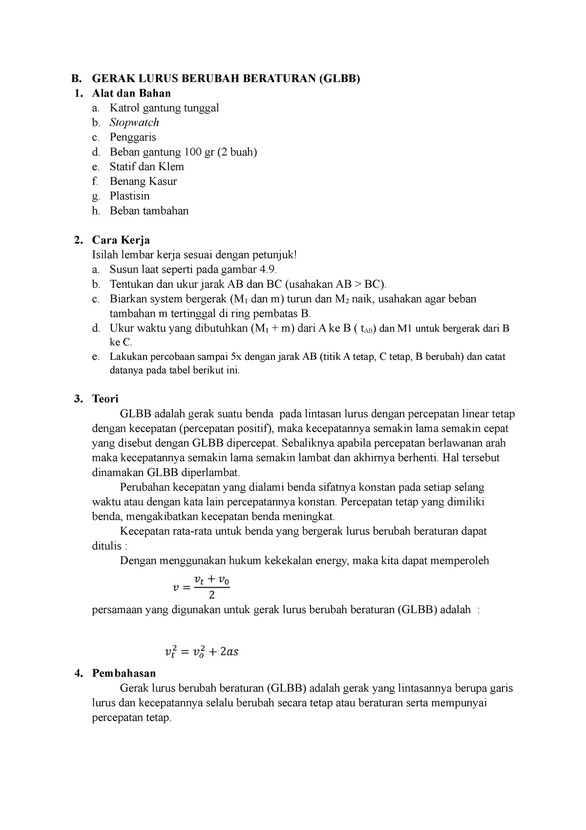 Gerak Lurus Berubah Beraturan (GLBB) - B. GERAK LURUS BERUBAH BERATURAN ...